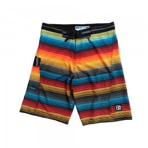 Men’s Stripes printing Board Shorts Bathing Board Trunks Beach Shorts With rubber patch & side pockets