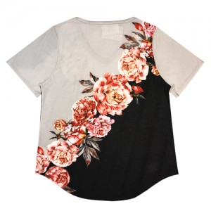 Fashion casual T-shirts with V-shape neck & Big floral printing on front & back