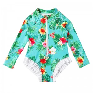 Girls One piece long-sleeve swimsuit front zipper