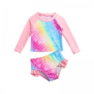 Girls One piece swimsuit Kid swimwear long sleeve