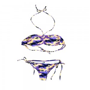 Conjunto de bikini triangular estampado, traje de baño con lazo en el cuello y la espalda